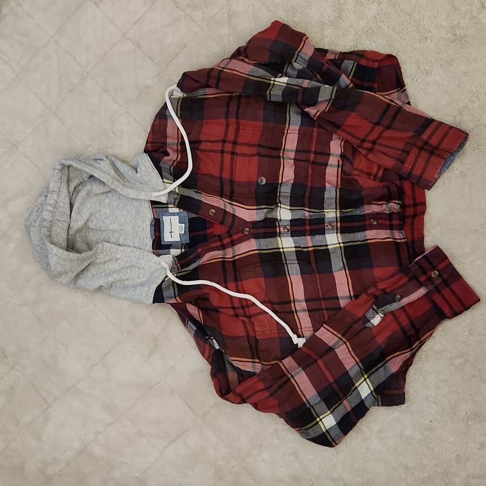 American eagle cropped button down flannel with hood